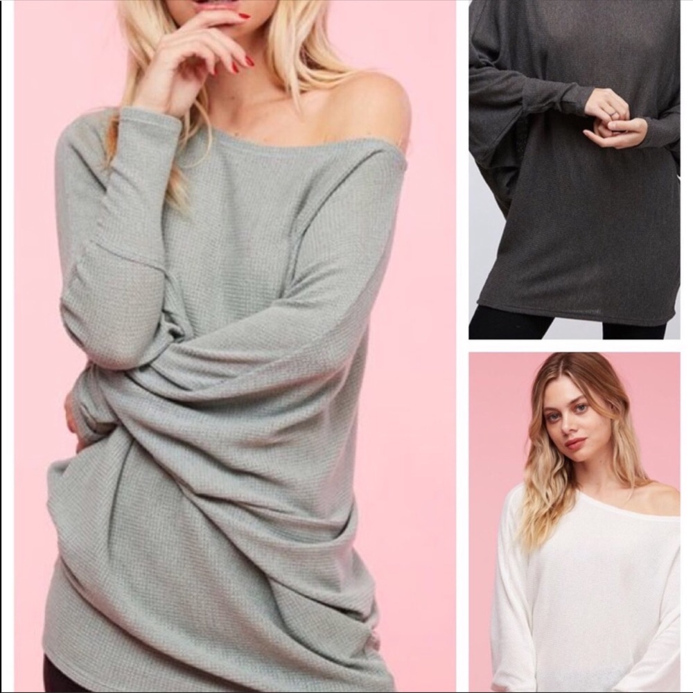 Dolman Sleeve Waffle Knit Top-Ivory - Picture 5 of 7